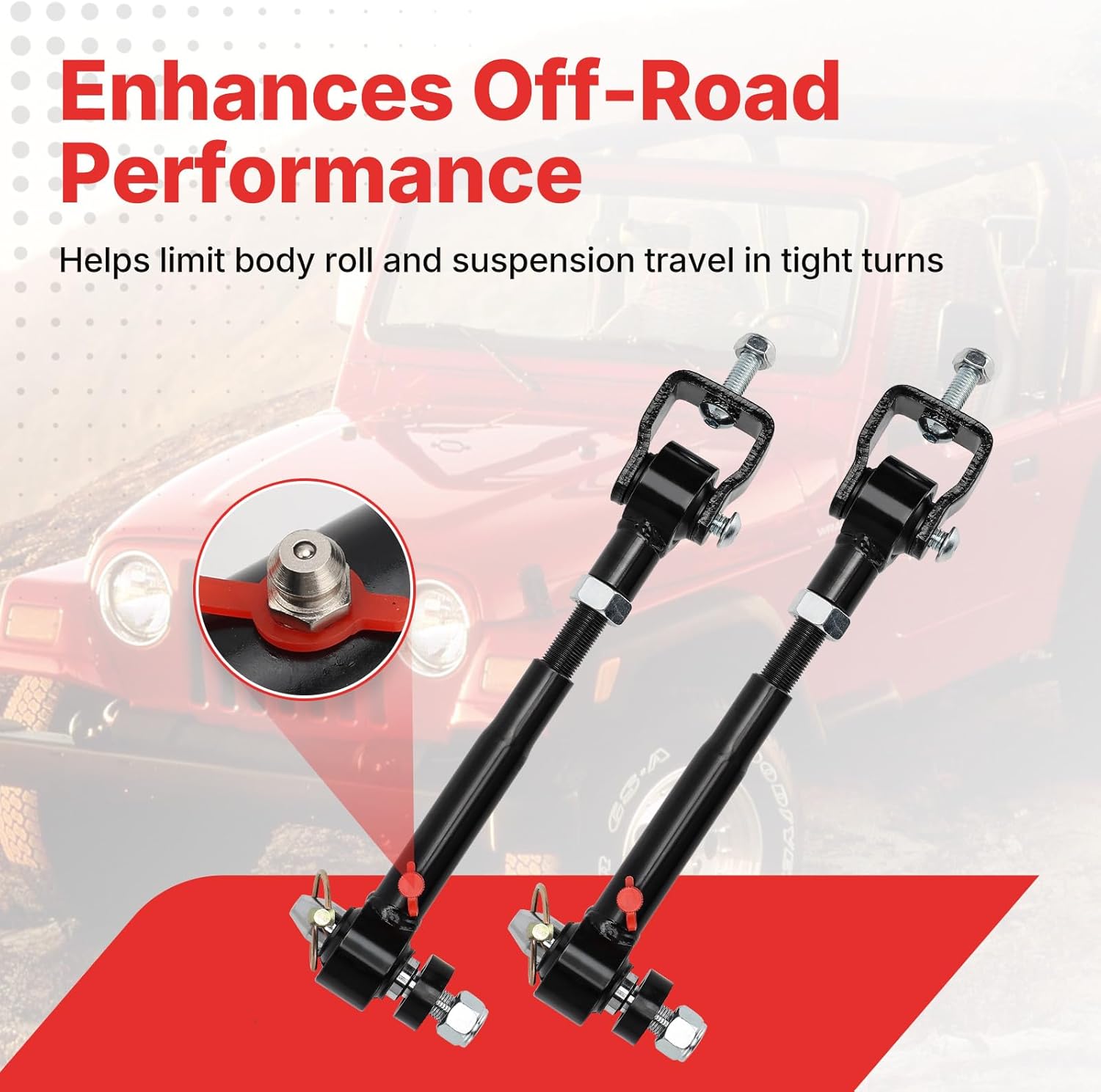 Front Swaybar Quicker Disconnect System with 2.5" - 6" Lift 2030 Adjustable Quicker Disconnect Sway Bar links For 1984-2001 XJ Replace / 1998-2006 Jeep Wrangler TJ