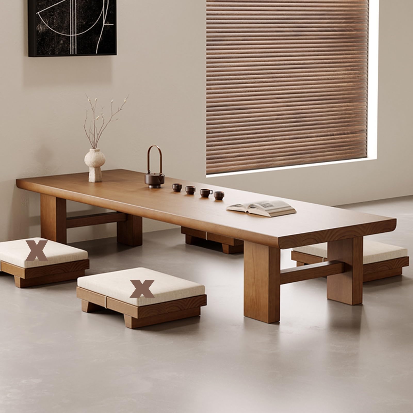Table basse multifonctionnelle bois massif 160cm pour salon japonais