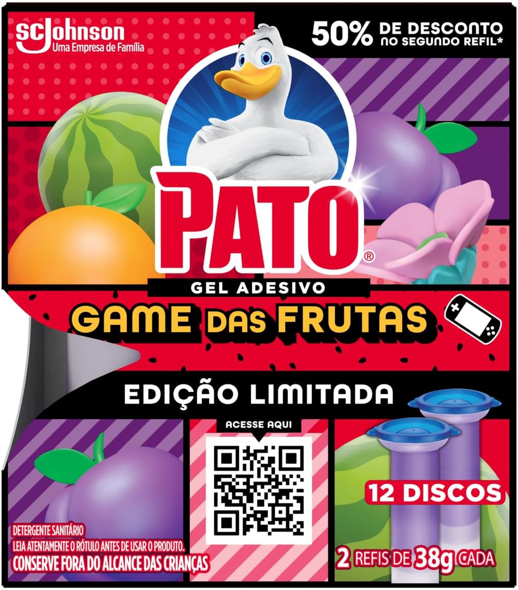 Pato Desodorizador Sanitário Gel Adesivo 2 Refis Game das Frutas, Limpeza Banheiro, 12 Discos