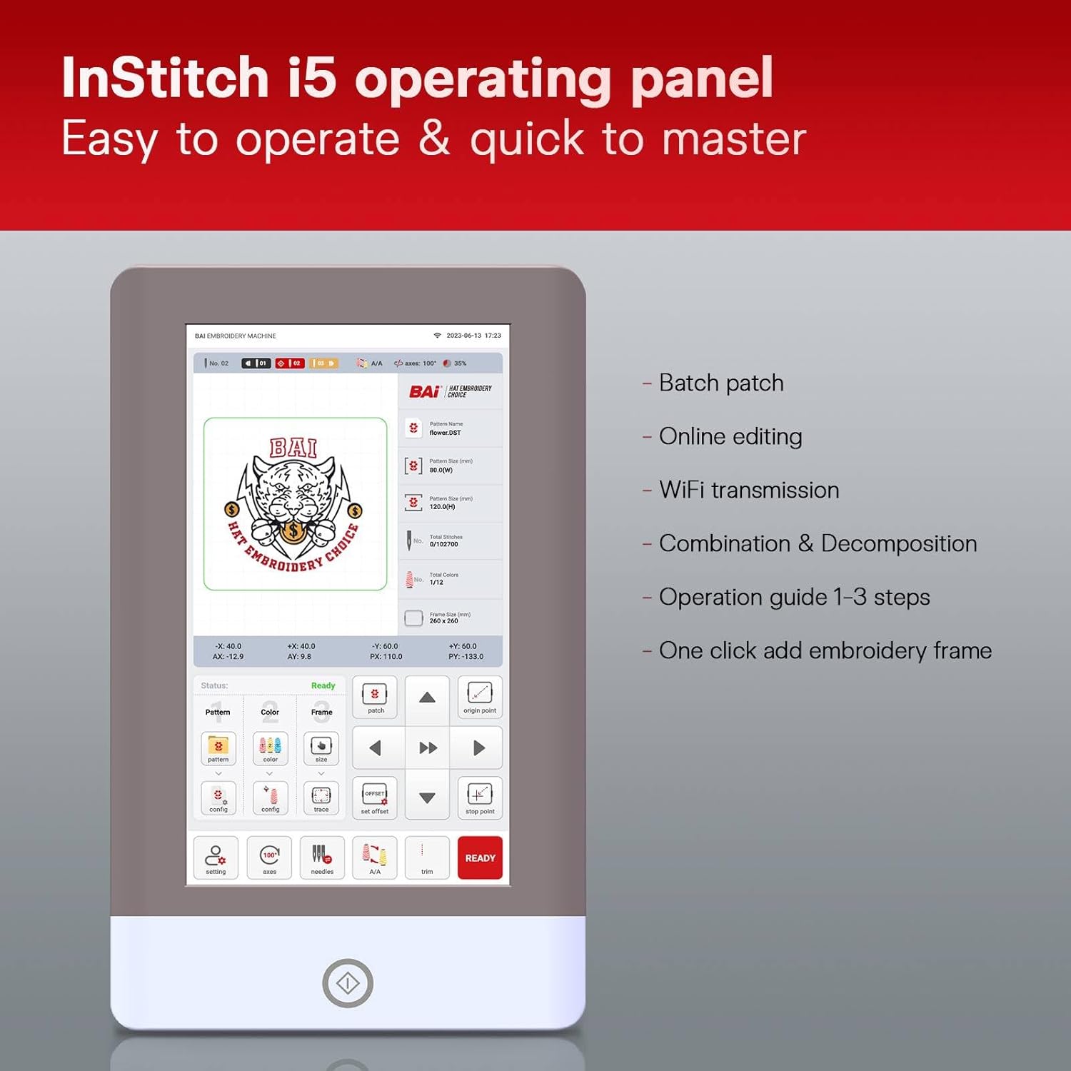 Screen showing cost calculation for embroidery projects on the Institch system