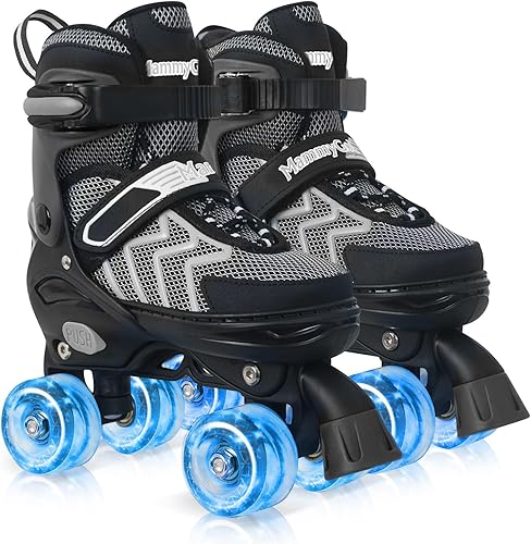 MammyGol Patines de ruedas para niños y niñas, 4 tamaños ajustables para niños y jóvenes, con todas las ruedas iluminadas, patines cuádruples para
