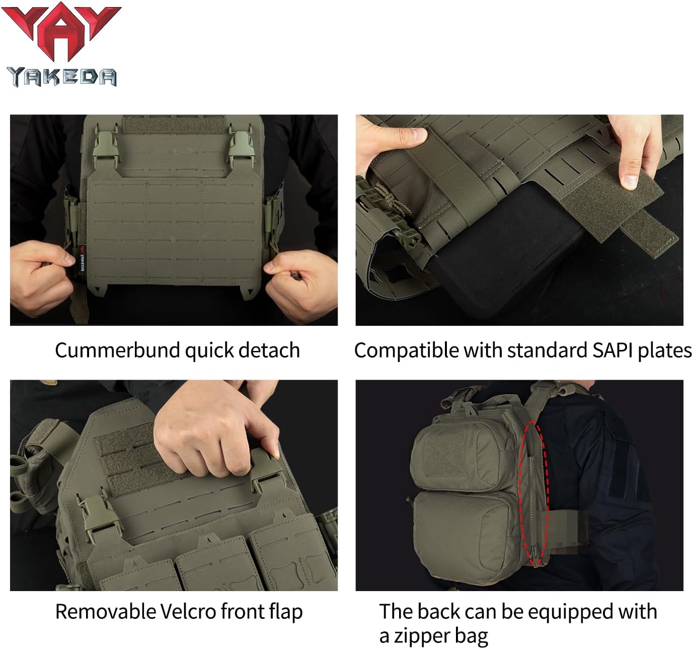YAKEDA Tactical Lightweight Vest - Laser-Cutting Quick Release Modular Vest Adjustable for Running Training