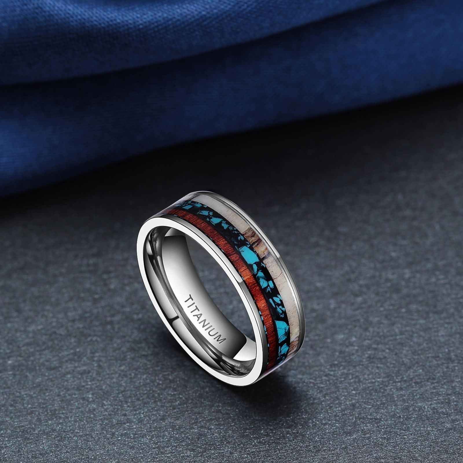 Bague en Titane Homme et Femme Promesse Personnalisable, 6MM/8MM Rond avec Motif Bague Promesse Argent pour Homme