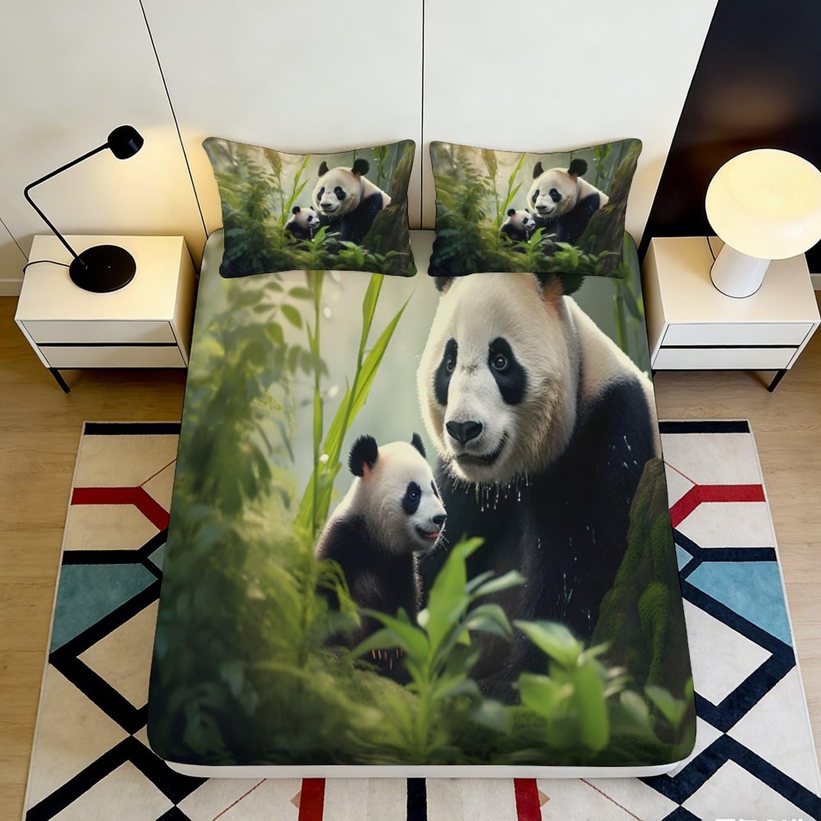 3D Printed Panda Forest Fitted Sheet Microfiber Soft Breathable Bamboo Grove Bed Cover for Bedroom Guest Room Decor 90x200x25cm