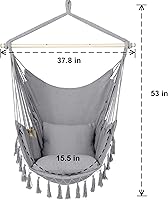Vista 29 de Y- STOP Silla Hamaca Colgante Columpio de Cuerda, Máximo 500 Libras, 2 Cojines Incluidos, Silla Colgante Grande de Macramé con Bolsillo, Tejido