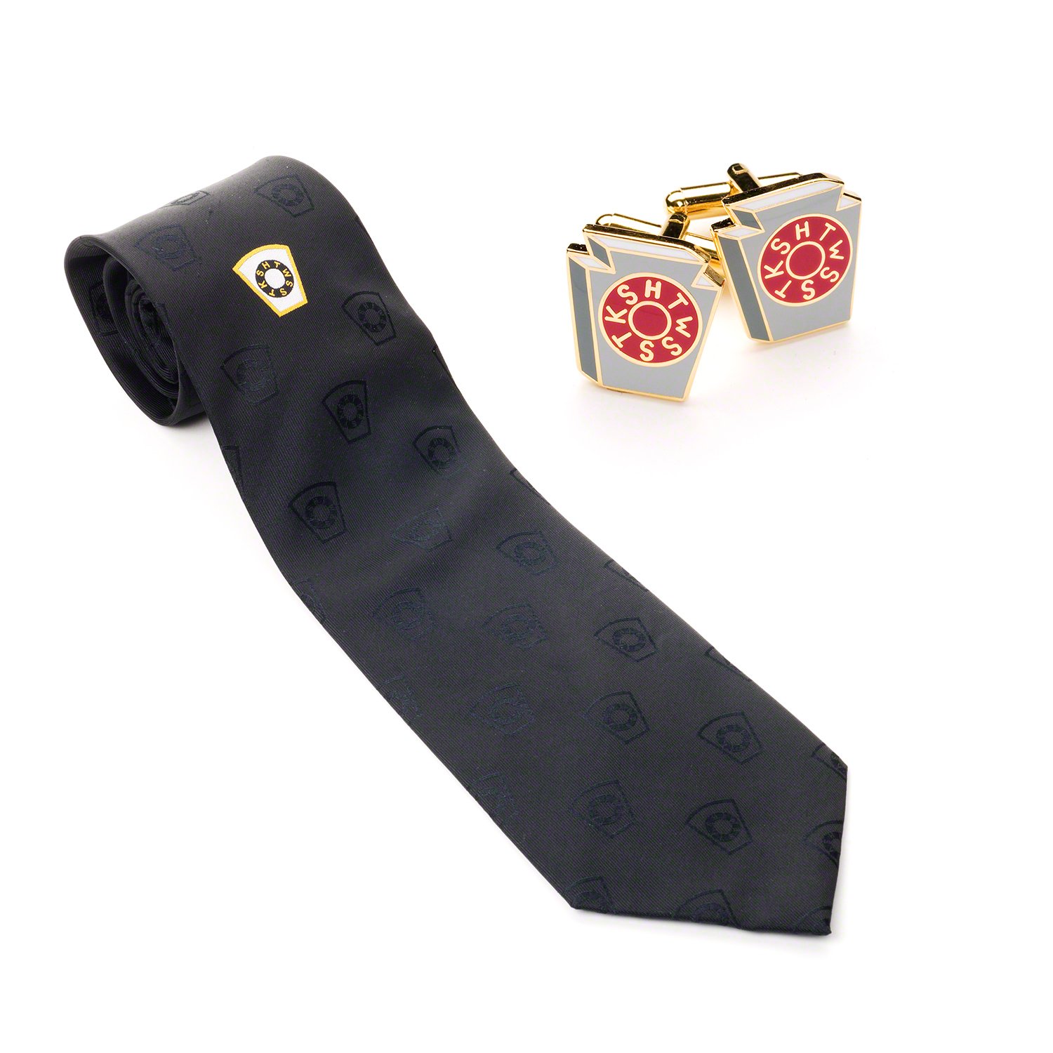 THE MASONIC COLLECTION Mark Degree Krawatte aus 100 % gewebter Seide und passenden Manschettenknöpfen, handgefertigt, Lieferung in Chrom-Geschenk-Box, ein nützliches Geschenk für Freimaurer, Schwarz