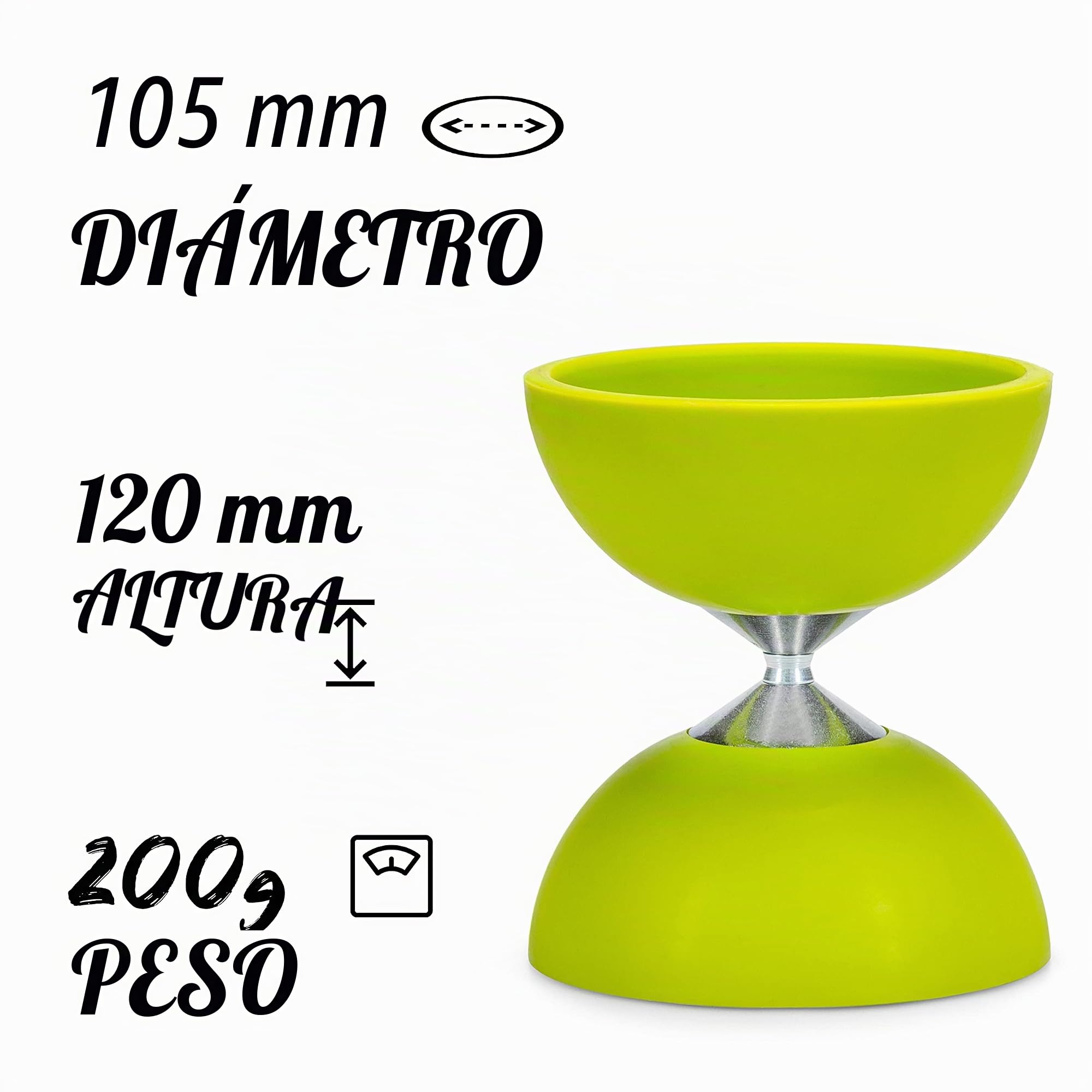 Set de malabares básico Diabolo Freizeitsport con diabolo (verde claro), varillas de aluminio, cuerda de repuesto (160 cm) e instrucciones impresas - ideal para regalar a niños, principiantes y
