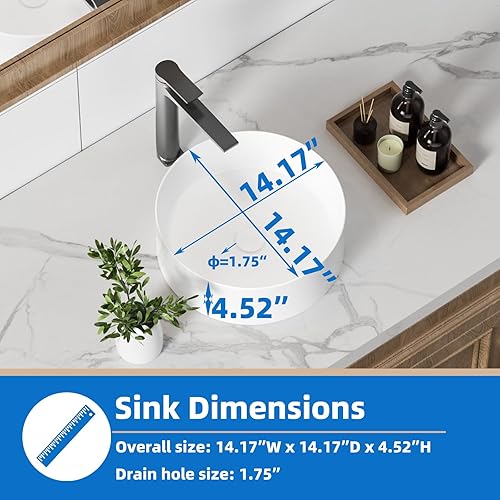 Miniatura 37 de KINGWONG Fregadero de encimera de 24 pulgadas para baño, lavabos de baño rectangulares modernos, poco profundos, de porcelana de cerámica blanca
