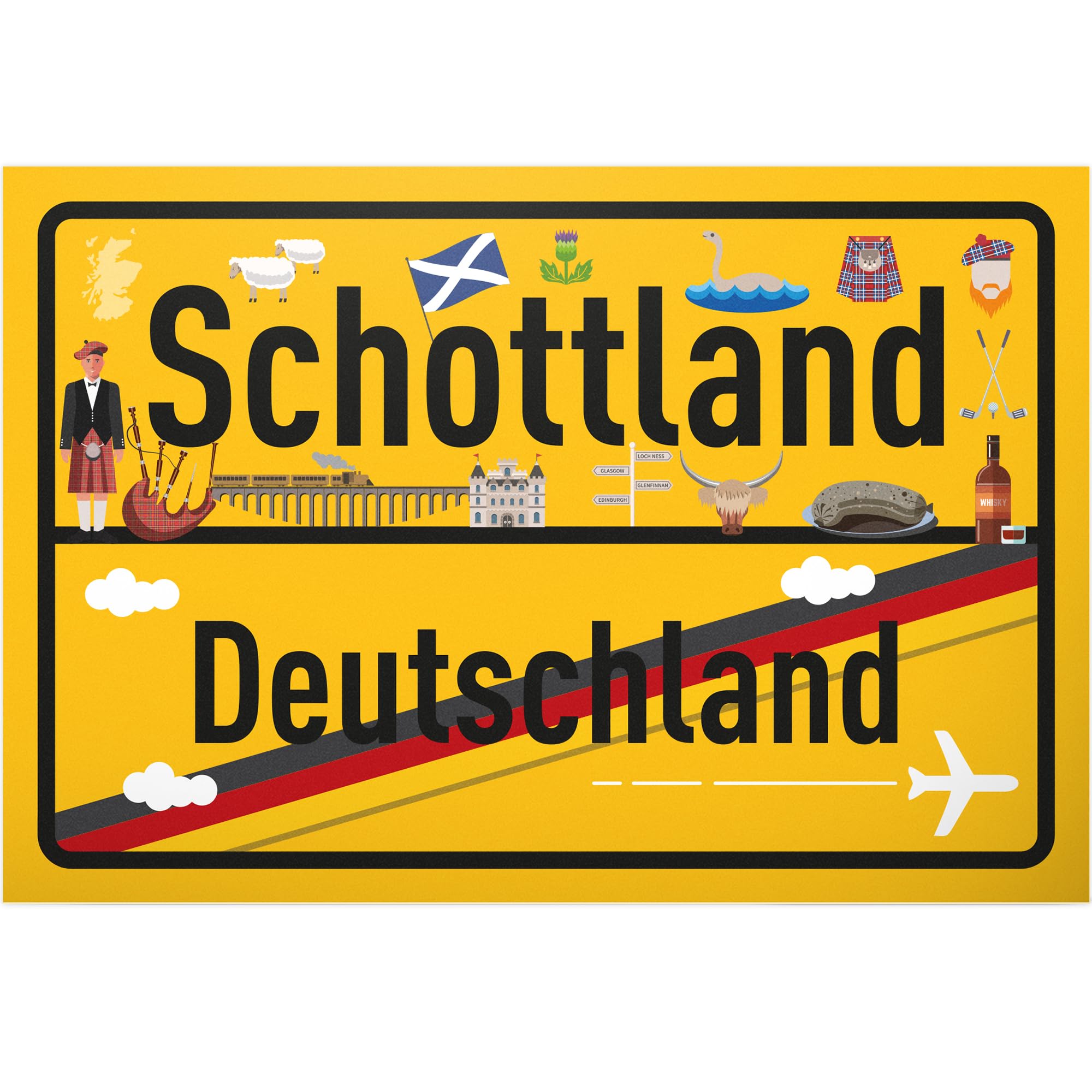 DankeDir! Schottland Ortsschild UK - Schild 30 x 20 cm - Geschenk Idee Gutschein Reise Urlaub Reisegutschein Männer & Frauen Geldgeschenk Abschiedskarte Geschenkidee Deko Karte
