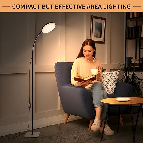 Miniatura 5 de Lámpara de pie, 3 colores y 10 brillo Pequeña lámpara de lectura LED delgada de pie, luz de cuello de cisne flexible regulable ajustable para