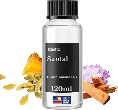 Scentia Santal Premium Sandalwood Fragrance Oil for Diffusers Luxury Woody Home Scent with Cardamom, Amber & Musk,Baccarat Inspired Cold Air & HVAC Diffuser Oil Refill 120 ml 4.06 fl oz