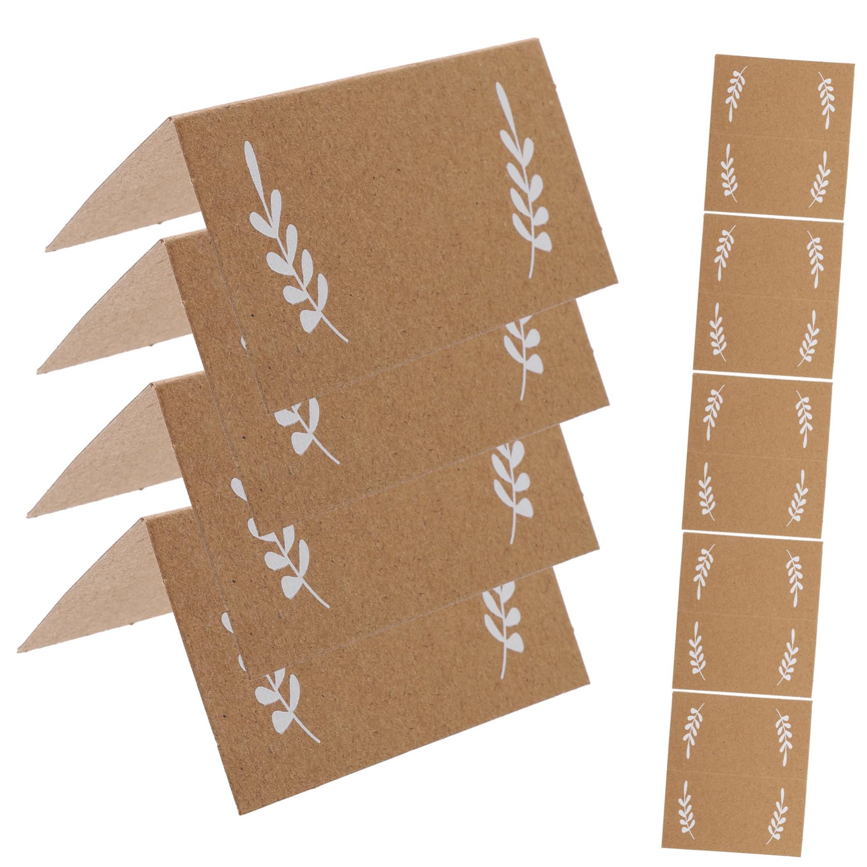 5 Sätze Platzkarten Mit Blattmuster Beschreibbare Tischkarten Aus Kraftpapier Für Hochzeiten Partys Und Feiern Faltbare Namenskarten Aufgeklappt Und Gefaltet 100 Stück * 5