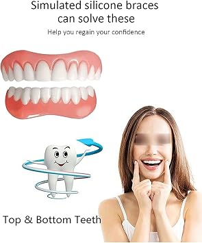 False Teeth Reusable Silica Gel Veneers Top and Bottom Instant Veneers Fake Teeth Smile Veneers Cosmetic Teeth Whitening Temporary Prosthesis Teeth for Men Women,12pairs [Energy Class A]