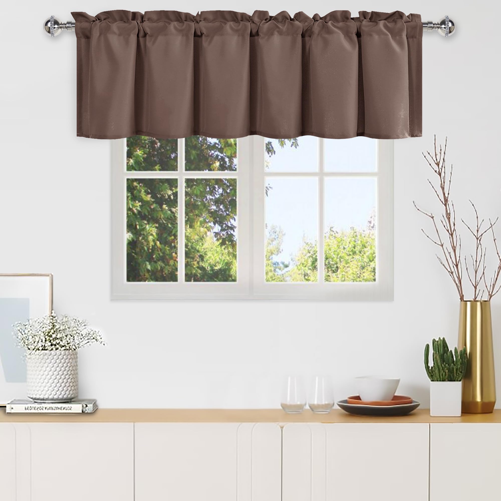 Rideau cantonnière passe-tringle 152x45 cm brise-bise marron clair solide