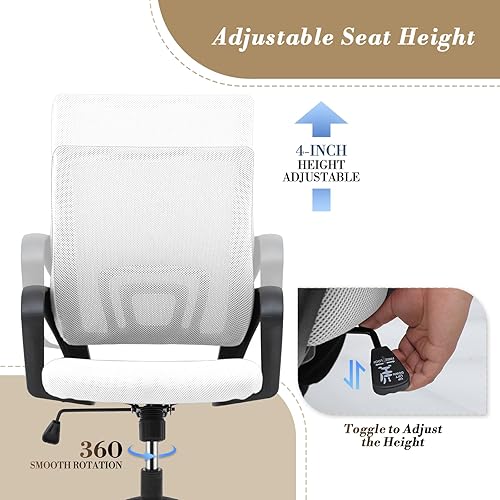 Miniatura 5 de Athena Collection Juego de 2 sillas de oficina para computadora, sillas de escritorio ergonómicas con ruedas rodantes, soporte de respaldo de malla