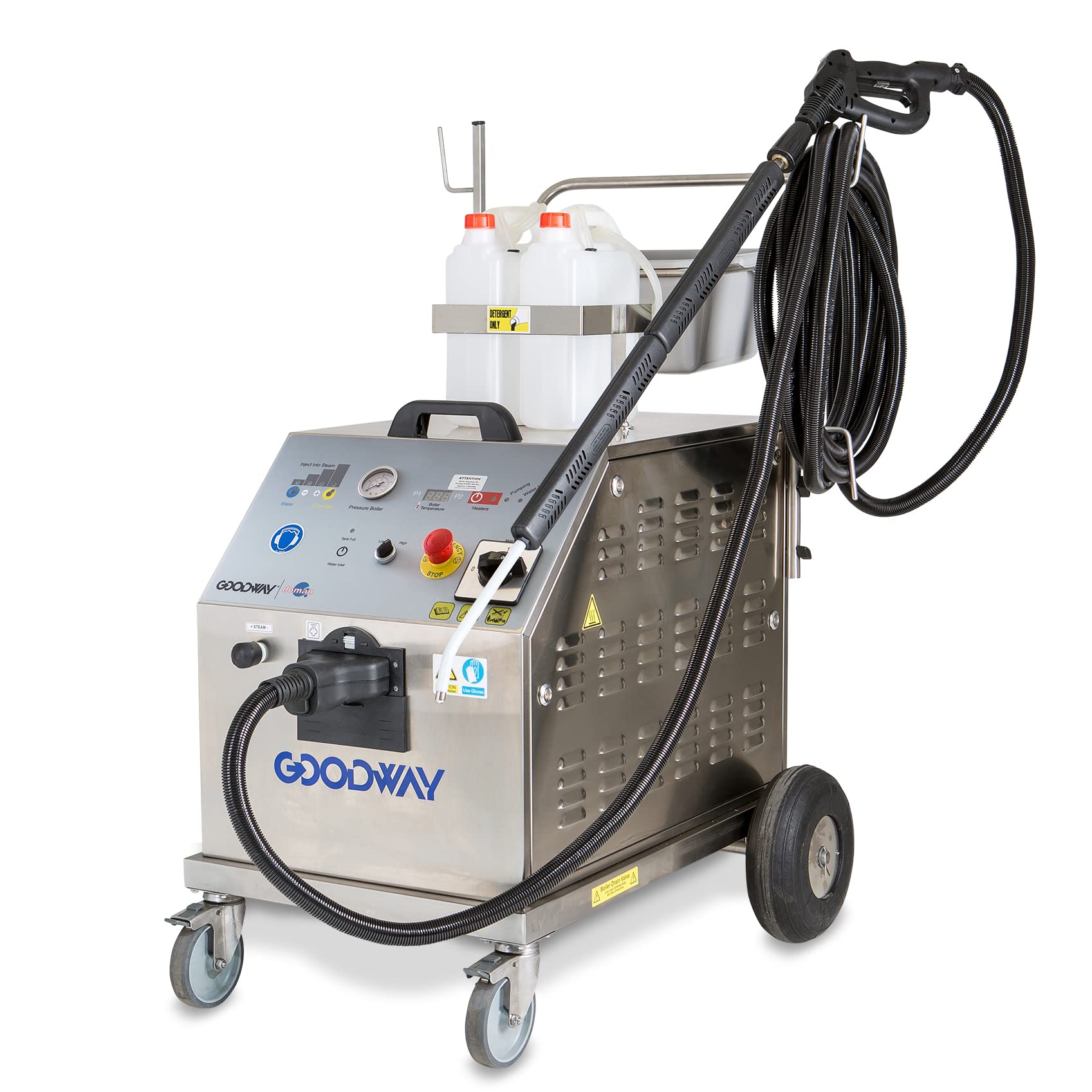 Goodway GVC-18000 Heavy-Duty Industrial Steam Cleaner 3 Phase 230 VAC 44 Amps Adjustable Pressure Garden Hose or Refillable