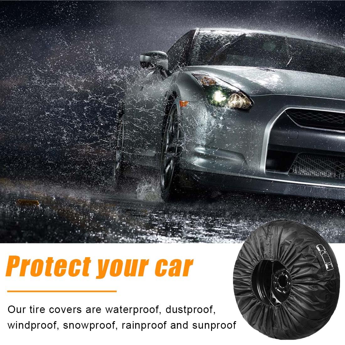 Funda para Neumáticos de Coche y Rueda de Repuesto - Compatible con Remolque, Camper, Camión, SUV - 80 cm de Diámetro Negro con Asa