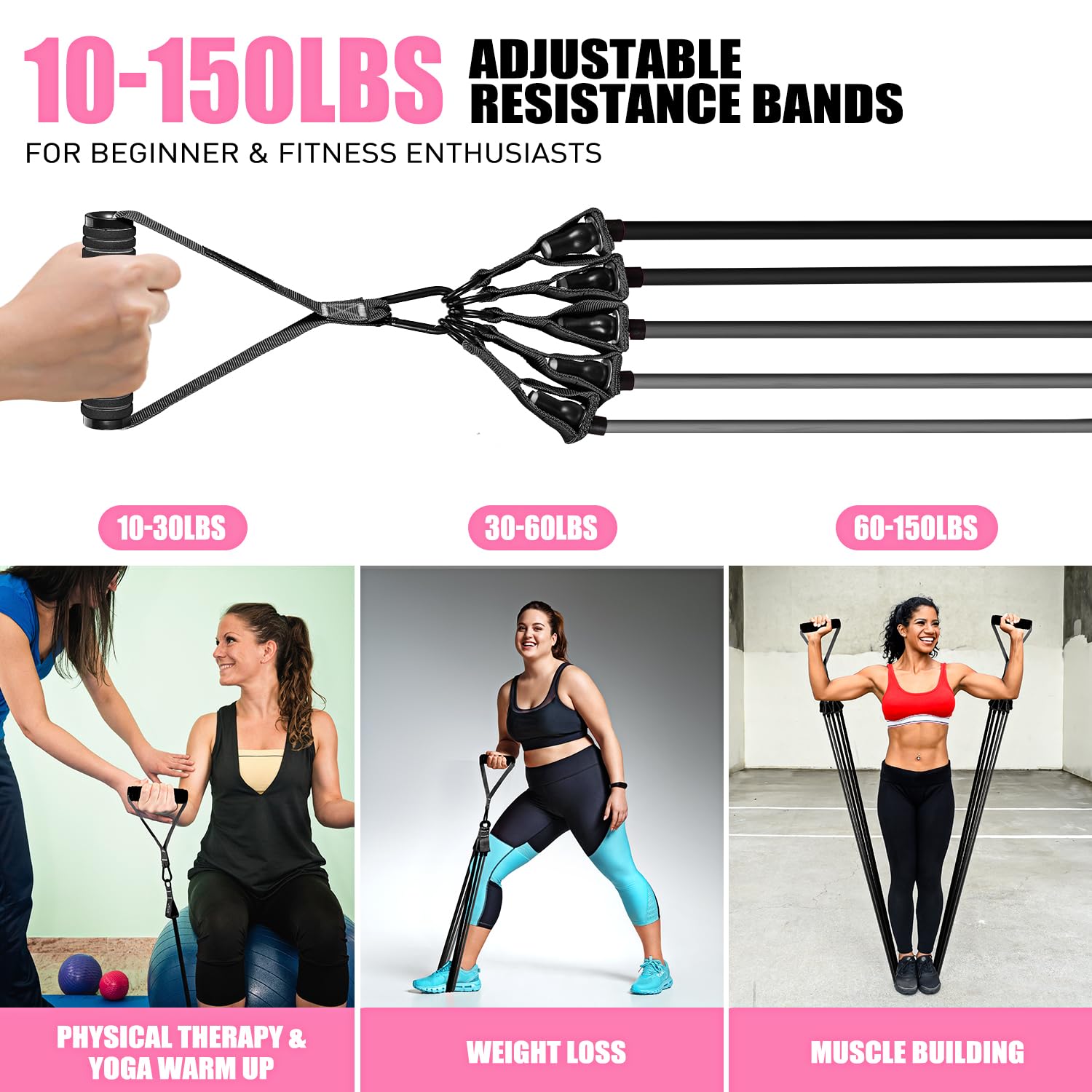 Ayombo Fascia di resistenza da donna, fasce per esercizi con manici, fasce per fitness, fasce per allenamento con ancoraggio alla porta, cinghie per caviglia, per allenamento di resistenza pesante