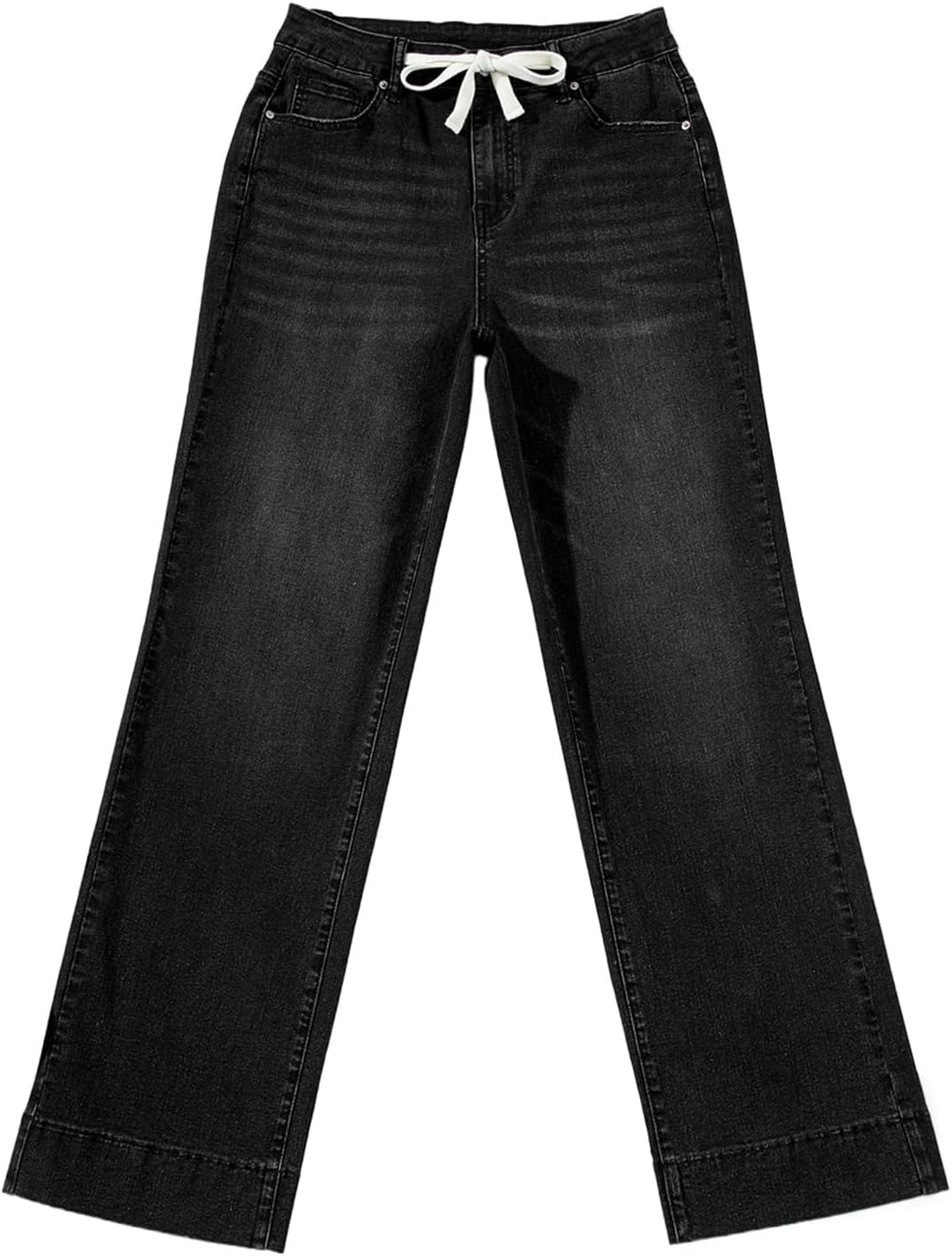 Sidefeel Women's Wide Leg Jeans High Waisted Stretchy Straight Leg Baggy Drawstring Zimbaplatinum Denim Pants - Image 7