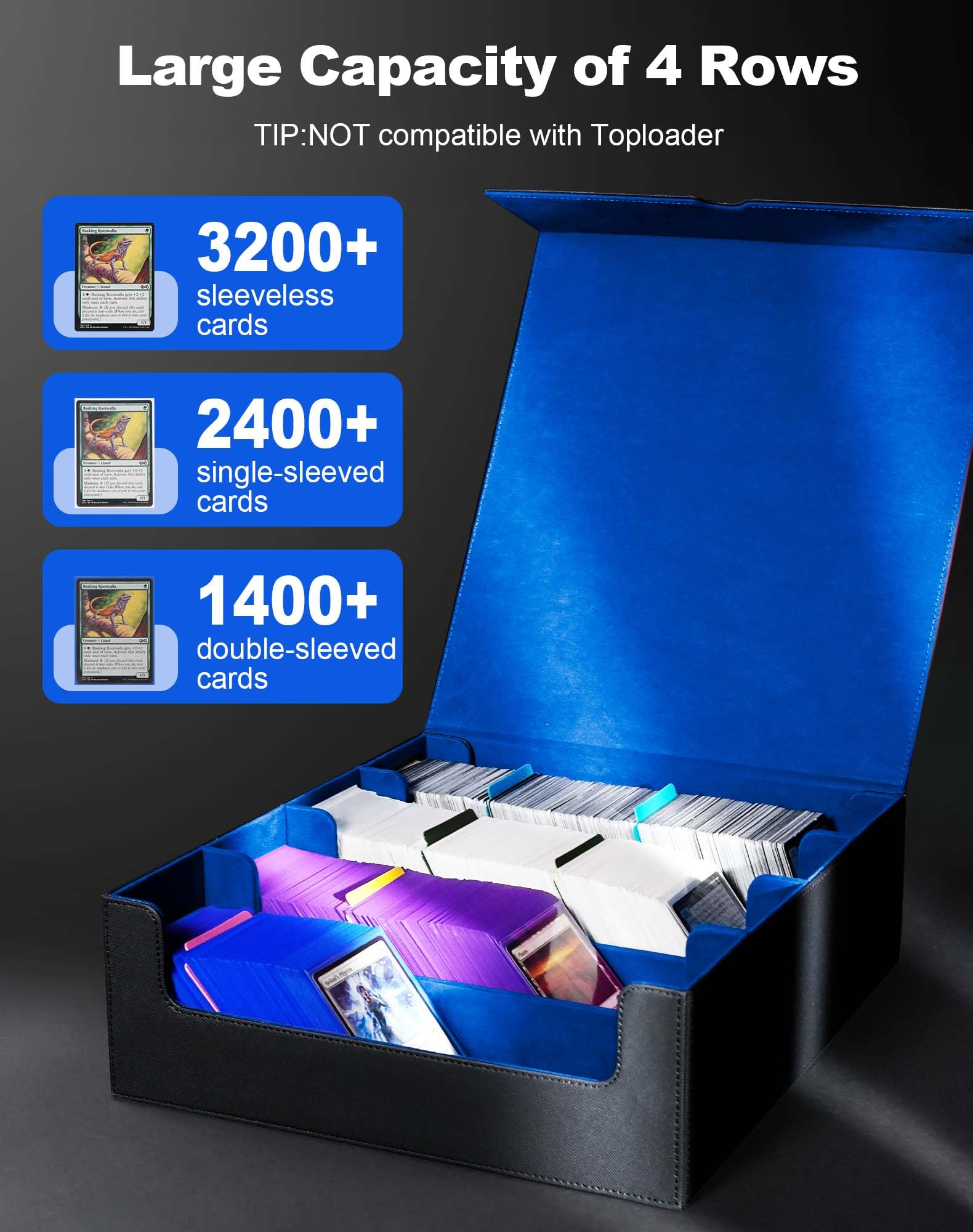 ZLCA Trading Card Storage Box, Commander Card Deck Case Holds 2400+ Cards, MTG Deck Box with 4 Stoppers - Image 2