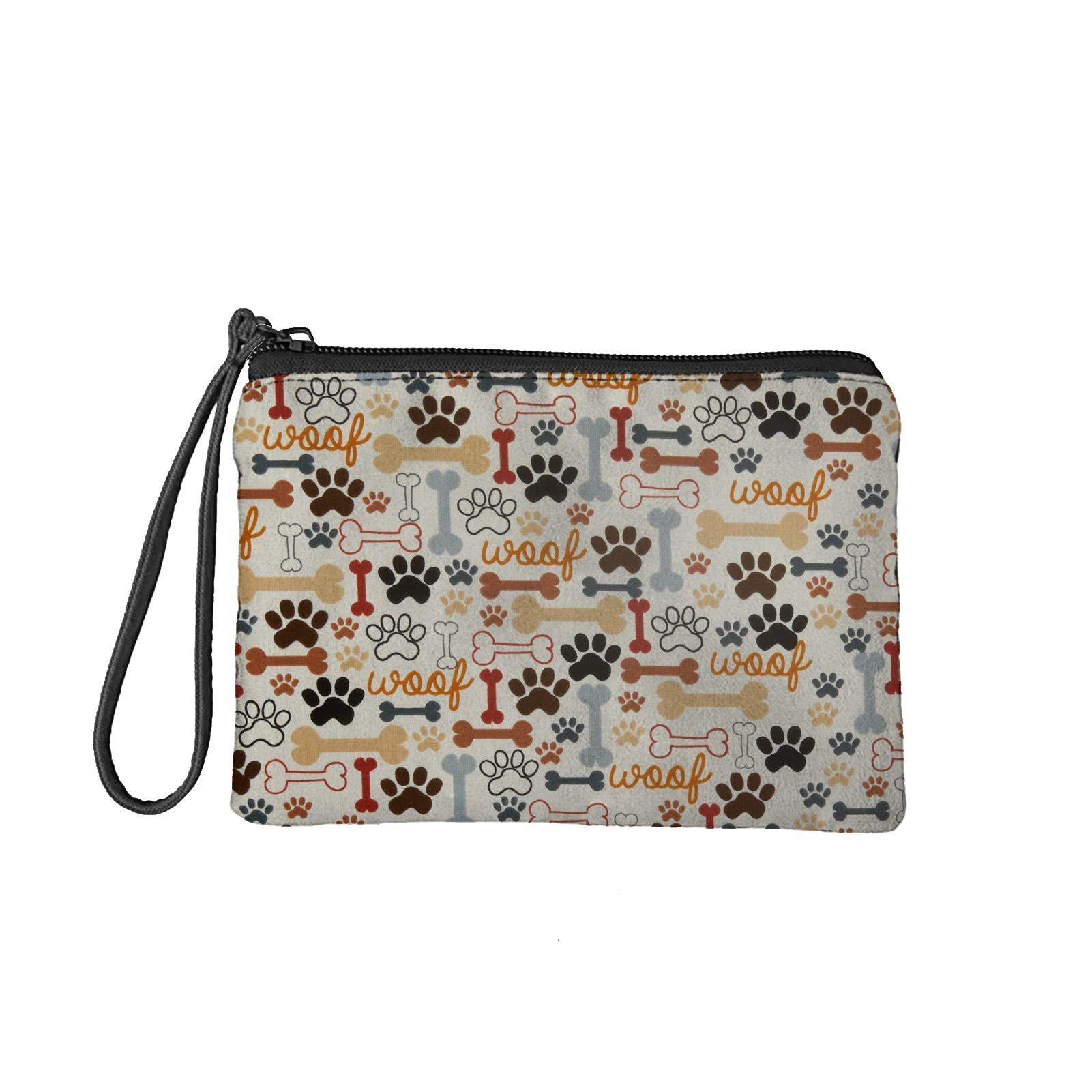 Babrukda Women Coin Purse Pouch Soft Flannel Change Holder with Zipper Wristlet Strap Wallet Bags for Cards Key For Men Women Kids Dog Paw Bones