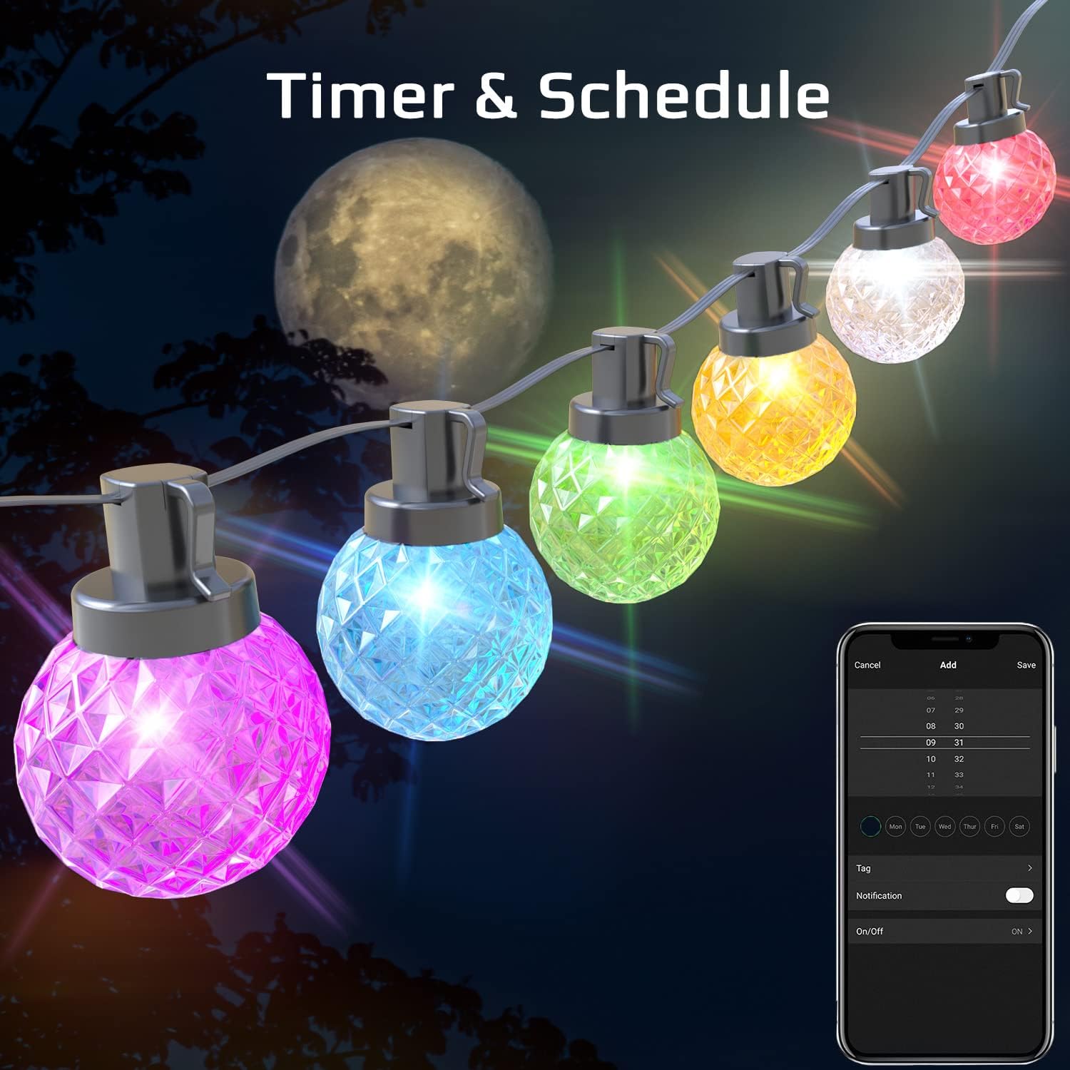 KAGO Smart String Lights - G40 Patio String Lights,38Ft Patio Lights Outdoor Waterproof 50 Dimmable LED Color Changing String Lights with Remote & App,Sync w Music & Schedule for Yard Porch Decor