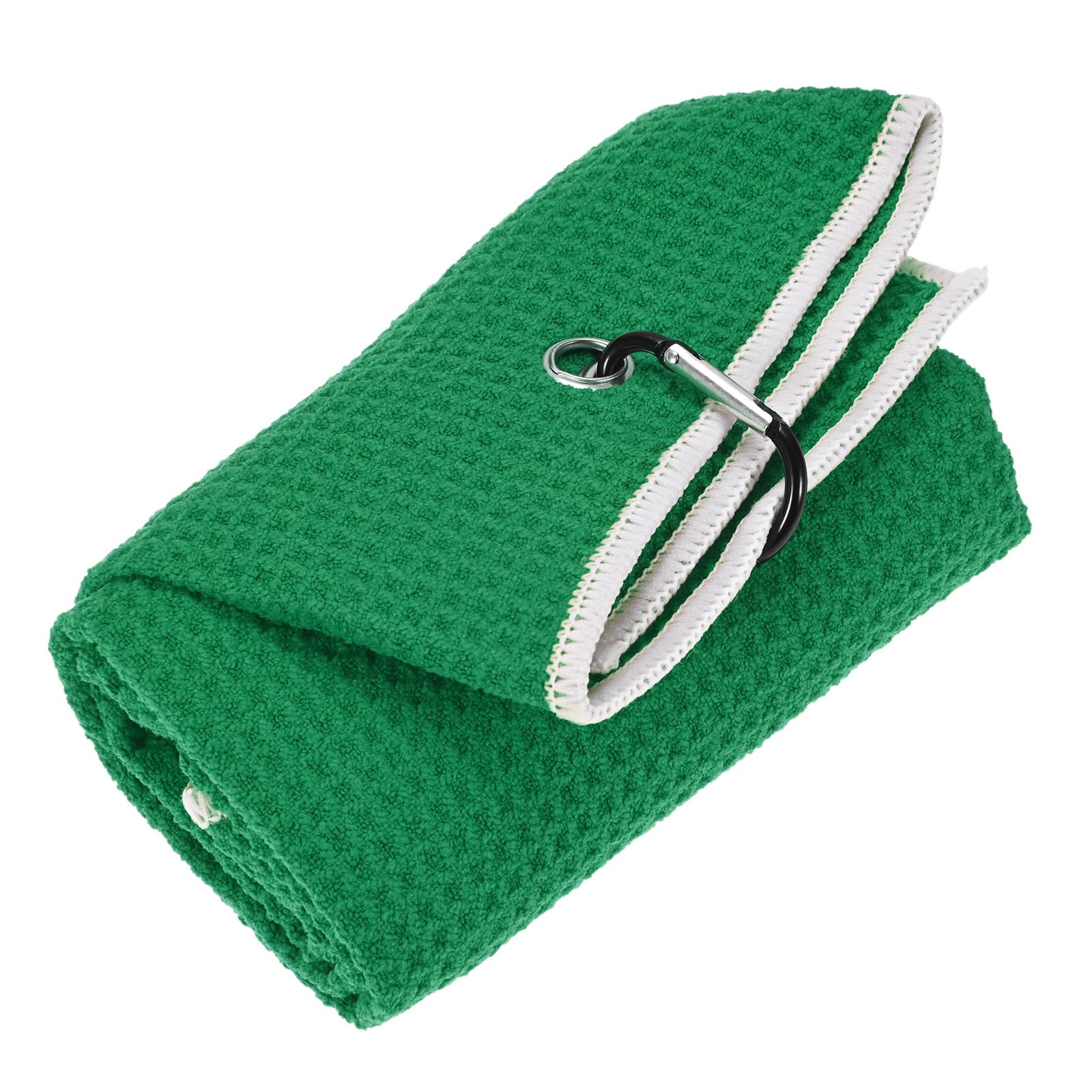 TIXIPEM 24 in x 16 in Golf Towel - Tri-Fold Microfiber Waffle Pattern Golf Towel Portable Strong Water Absorption with Lock Clip Use for Cleaning Ball & Ball Club & Bag - [Dark Green]