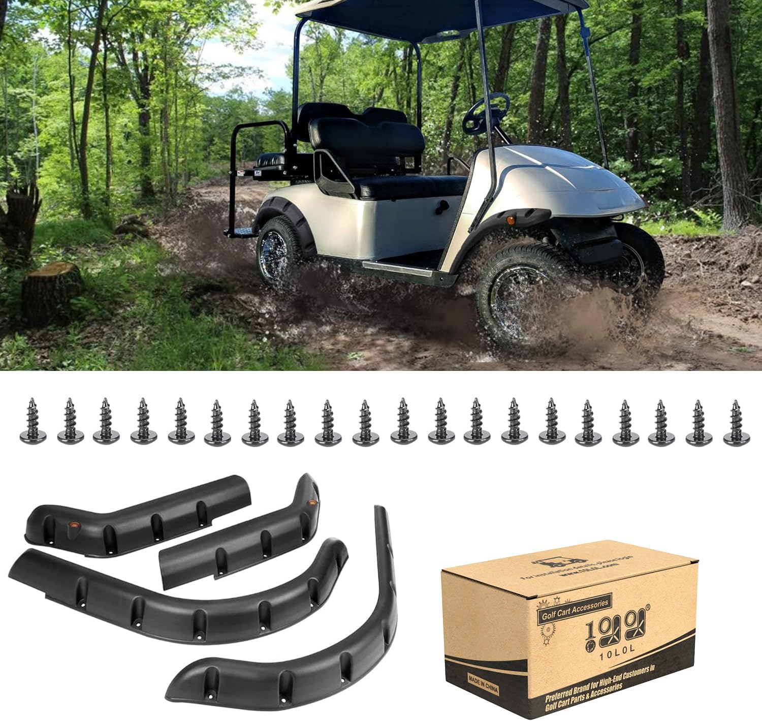 10L0L Front Rear Fender Flares for EZGO TXT 1996-2013 Golf Cart with Factory Body Kit (Not Fit Modified Golf Carts), Includes Stainless Steel Mounting Screws, Pack of 4