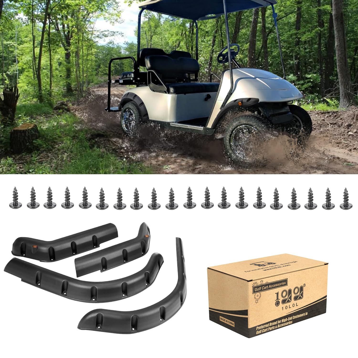 Photo 1 of 10L0L Front Rear Fender Flares for EZGO TXT 1996-2013 Golf Cart with Factory Body Kit (Not Fit Modified Golf Carts), Includes Stainless Steel Mounting Screws, Pack of 4