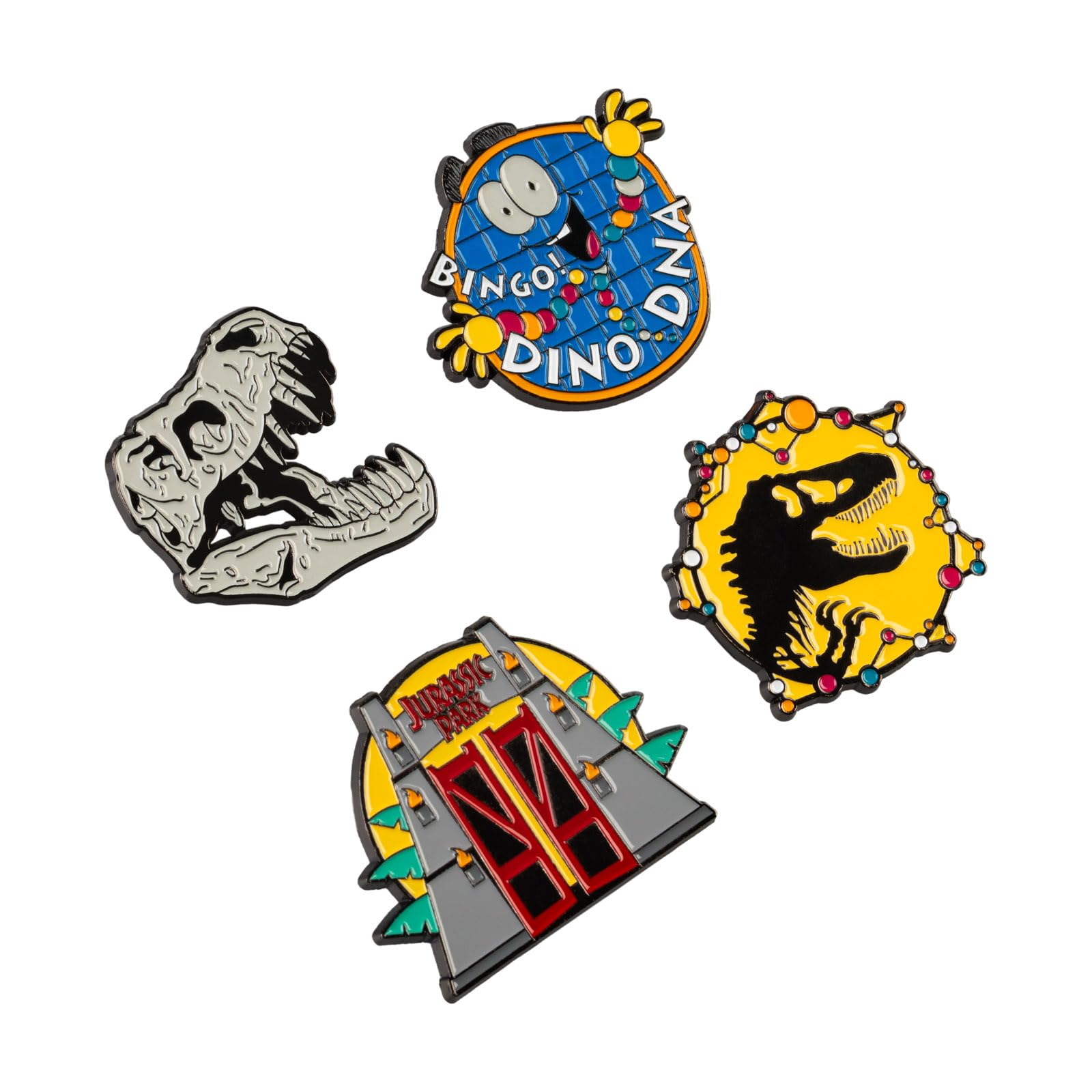 Grupo Erik Set of 4 Enamel Pins - Jurassic Park Merchandise | Cute Pin Badges, Bag Pins | Jurassic Park Gifts under 15 Pounds, Funny Gifts for Friends