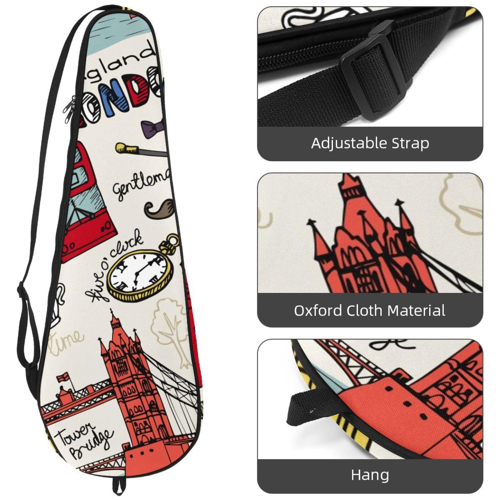 Bolsa para raqueta de bádminton, bolsa de raqueta de bádminton, bolsa de raqueta de tenis, bolsa de remo para 2 raquetas, símbolo de signo de referencia de viaje de Inglaterra