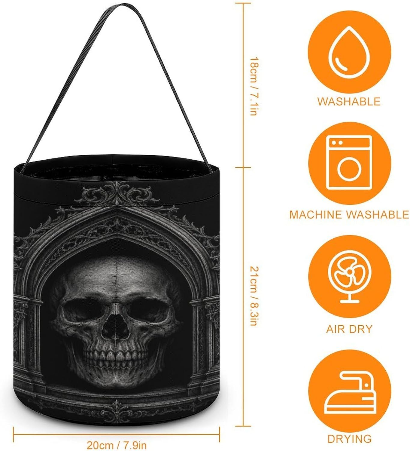 Window Skeleton Halloween Trick Or Treat Bucket Candy Tote Hand‑held Pouch for Cosplay Theme Party Gift Storage image 2