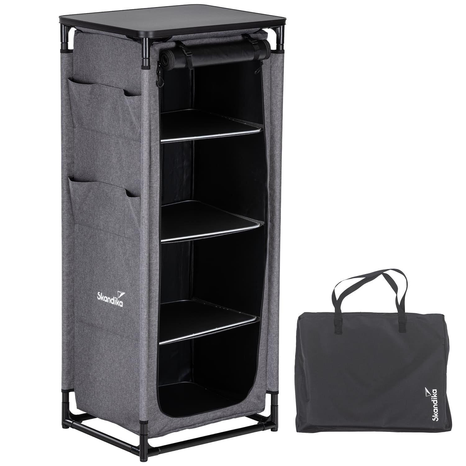 Skandika Campingküche Ruoka | Hochschrank/Küchenschrank mit Spüle & Wind- und Spritzschutz, Staufächer mit Einlegeböden, Tragetasche, Outdoorküche, Campingschrank | Outdoor Camping Küche, Reiseküche