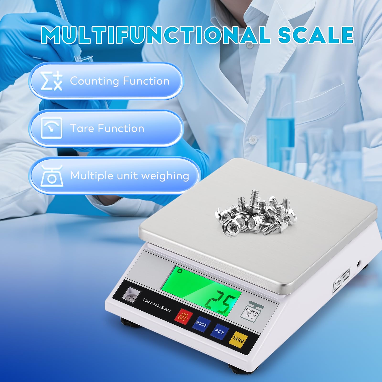 CGOLDENWALL Balanza Analítica Científica de Alta Precisión de 0.1g Digital Electrónica Báscula de de Laboratorio Inteligente Industrial con Función de conteo y Tara Ideal para Lab Joyería(6kg, 0.1g)