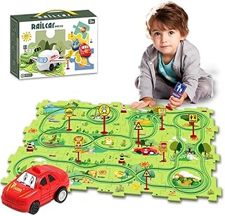 لعبة بازل اي ال تراك تتكون من 6 قطع كبيرة للأطفال للعب في مدينة بها بحر وفضاء وغابة وديناصورات وسيارات.