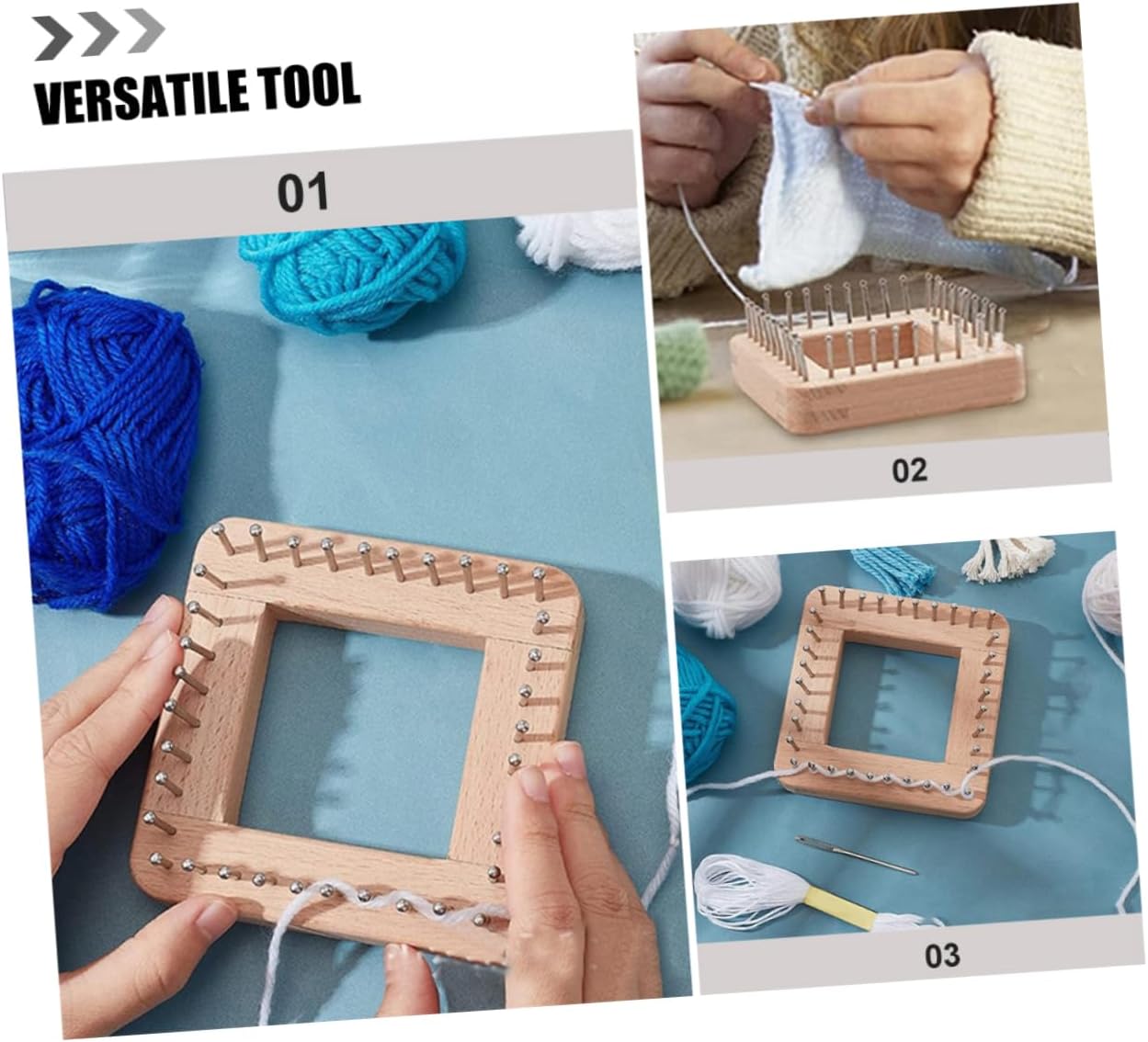 AUTSUPPL Knitting Tool for Scarves and Hats Solid Wood Square Weaving Device for Beginners Efficient and Knitting Supply for Handmade Crafts