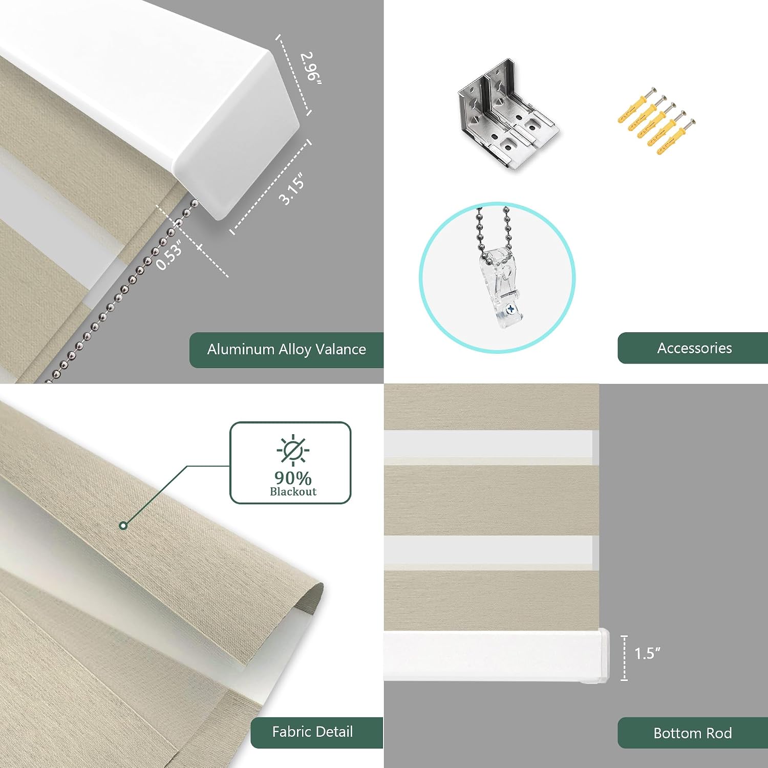Custom Zebra Blinds for Windows Corded Bedroom Blinds Blackout Roller Shades for Indoor Windows Home and Office, Easy to Install(Cashmere Beige,Custom)