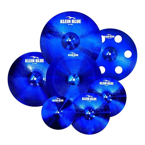 PLADRUBO Titanium Color Cymbals Set – 7-Piece Drum Cymbal Pack for Acoustic Kits – Red/Blue/Black – Lightweight, Durable & Stage-Ready – Direct from Manufacturer (Blue)
