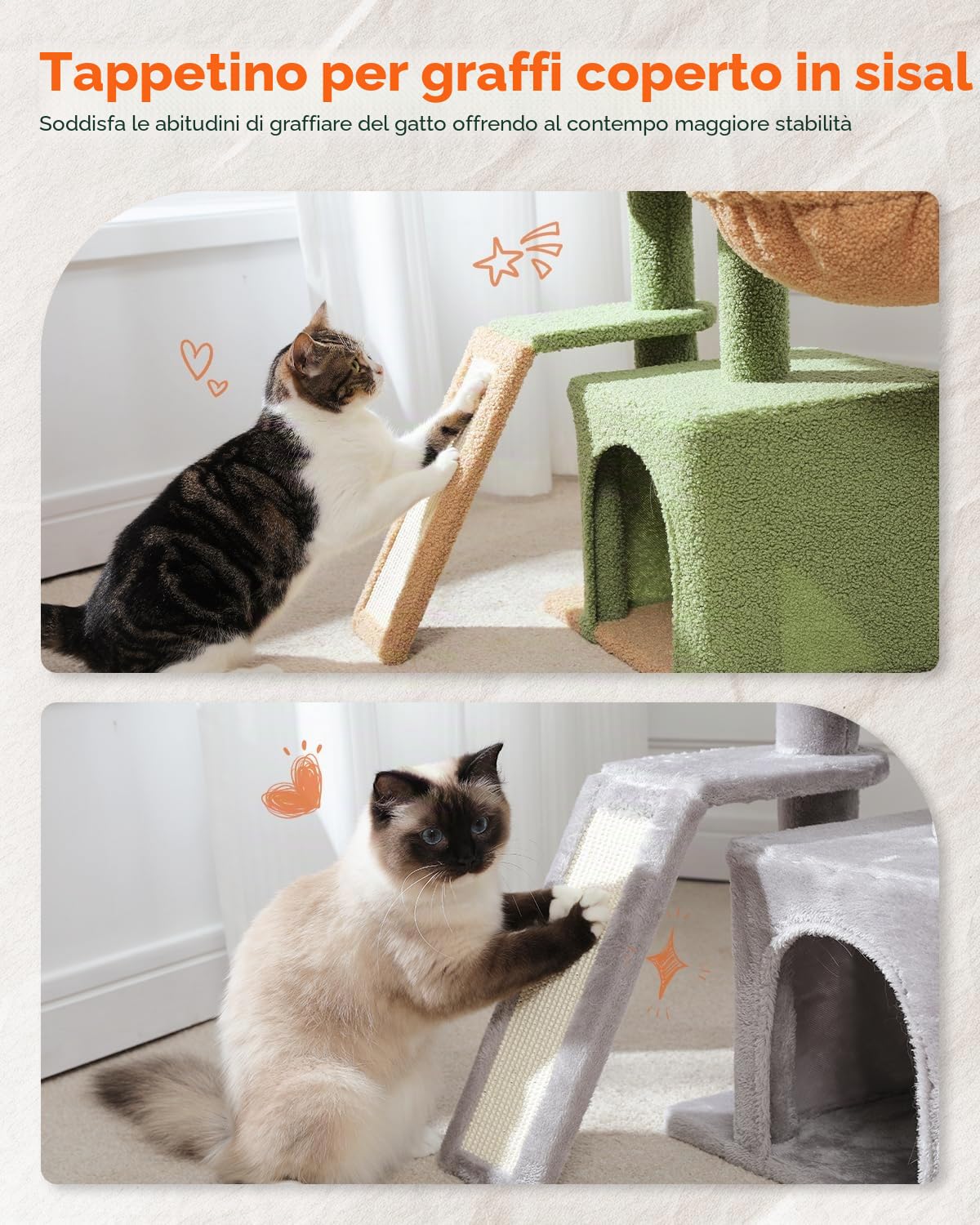 PAWZ Road Albero per Gatti a Forma di Cactus - Con Tappetino Tiragraffi, Amaca, Condominio e Cestino - Torre per Interni, 80 cm, Verde