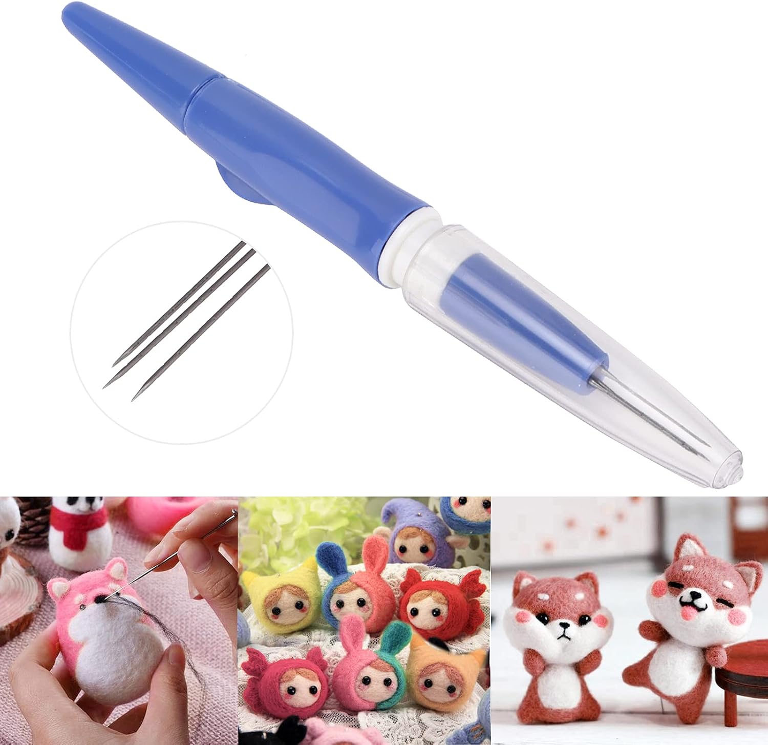 Felting Needle Punch Pen, 3 Needle Felt Pen Needles Set Tool Felting Tool Kit Needle Felting Supplies for DIY Craft(Blue)