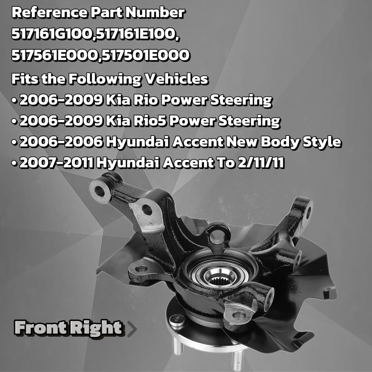 Front Steering Knuckle & Wheel Bearing Hub Assembly Compatible with Kia Rio 2006-2009, Rio5 2006-2009,Hyundai Accent 2006-2011,Right Passenger Side Replaces #517161G100