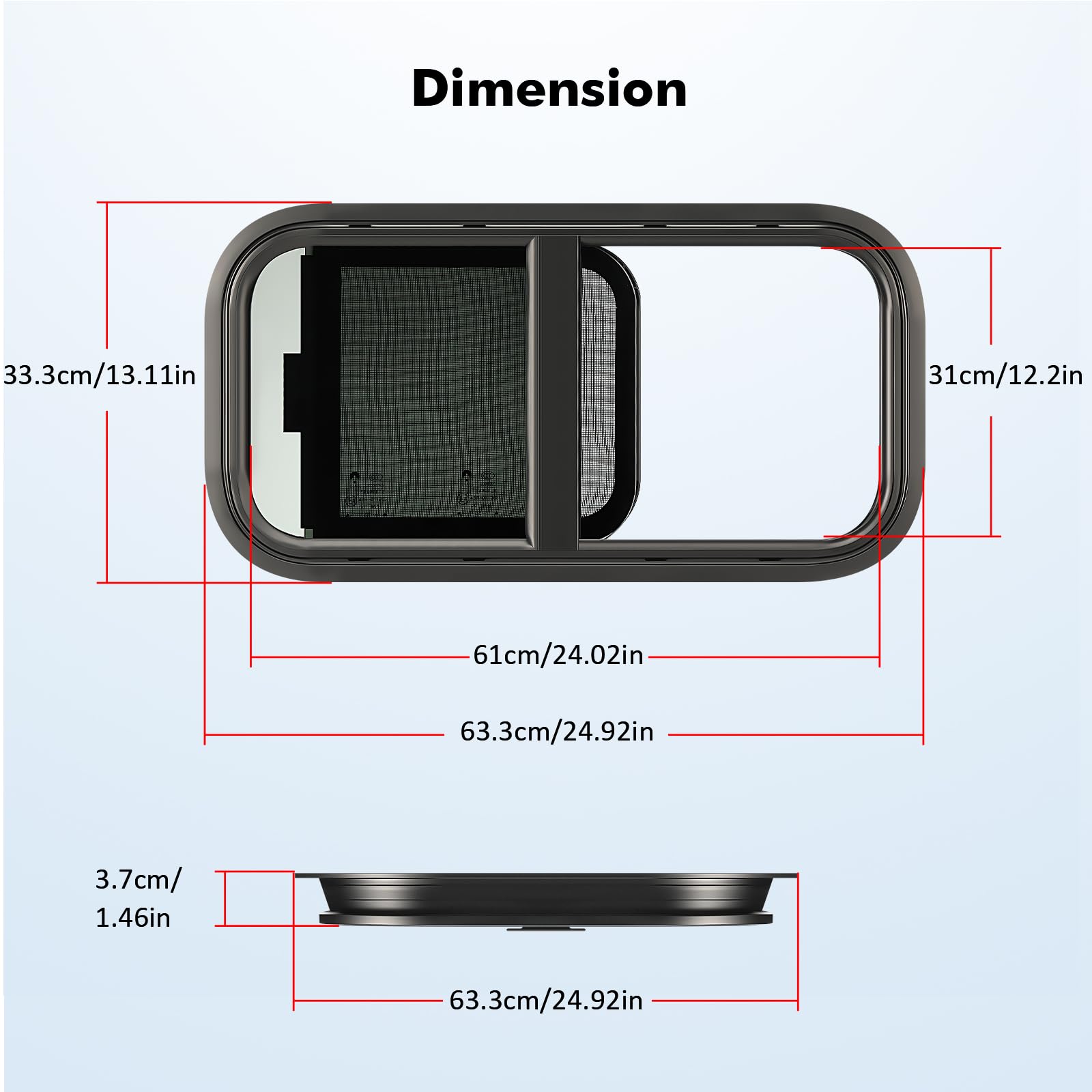 GEARMONSTER Wohnwagen Fenster, Caravan Seitenfenster, Wohnmobil Schiebefenster, Wohnwagen Fenster getönt mit Fliegengitter für Wohnmobile, Anhänger, 600x300mm Wohnwagenfenster
