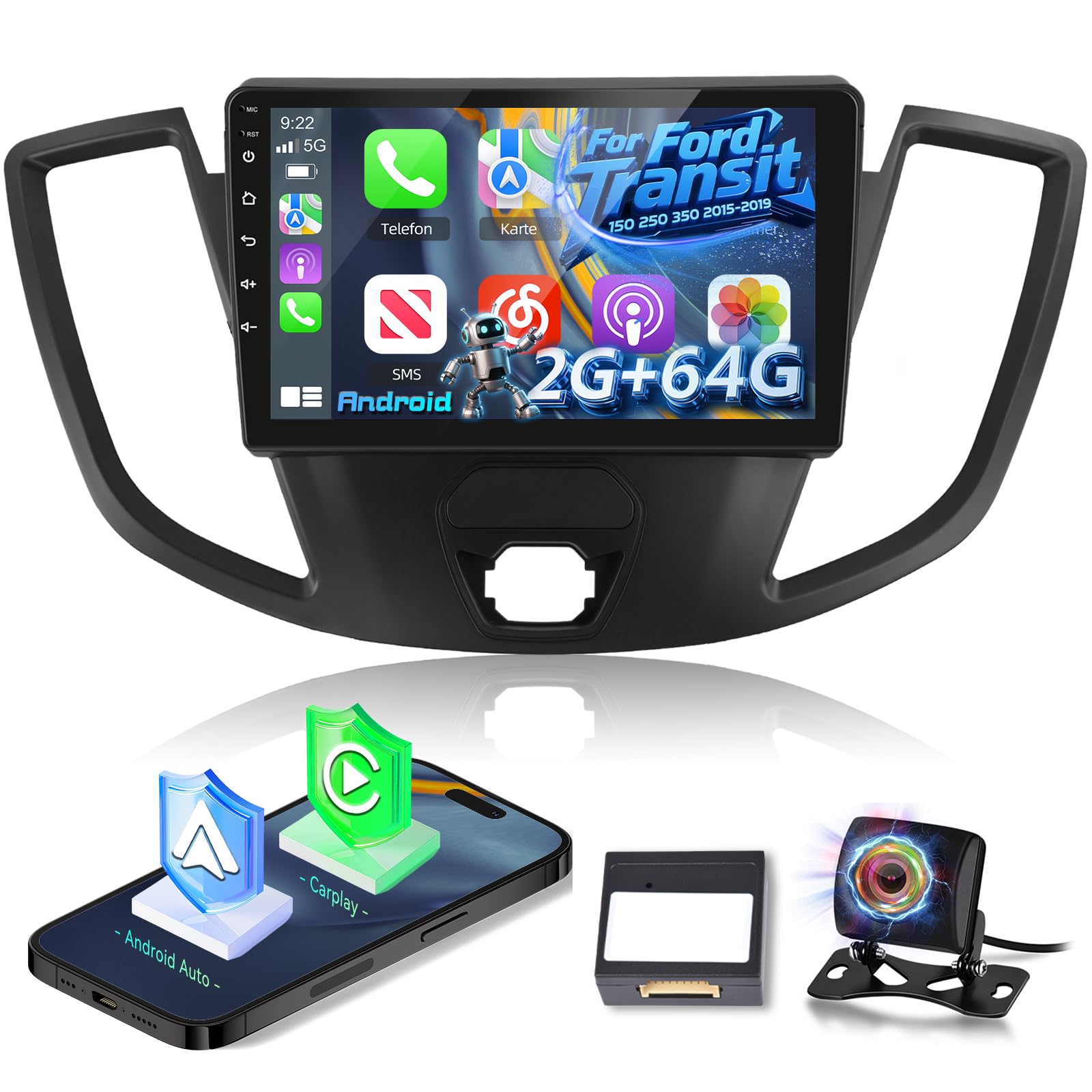 Photo 1 of Volxcereo [2+64] Car Radio for Ford Transit 150 250 350 2015-2019, 9 inch Android Touchscreen Stereo with Carplay & Android Auto, GPS, WiFi, Bluetooth, SWC, Rear Camera, FM/RDS