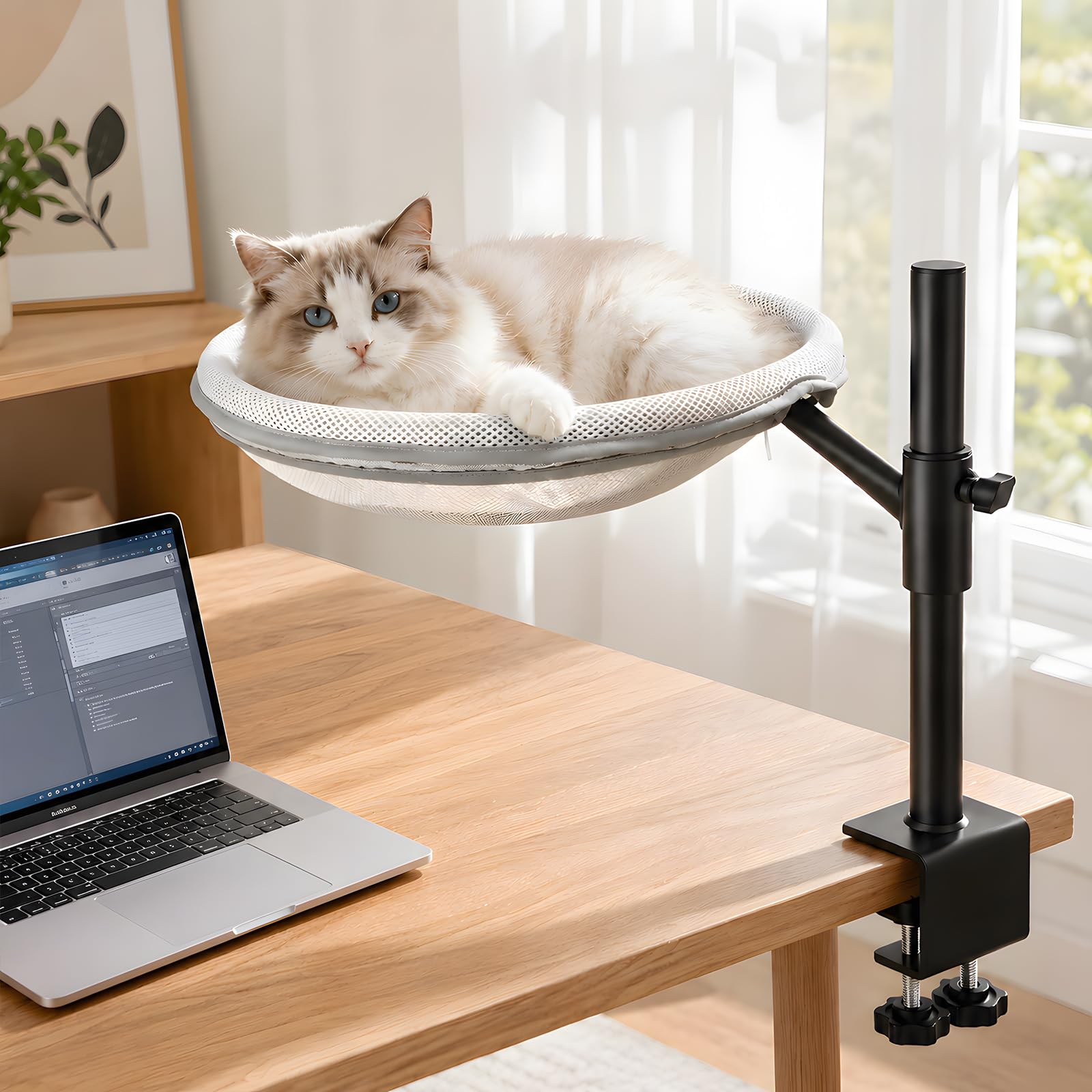 Cuccia gatti scrivania, Amaca gatti girevole a 360° e regolabile in altezza | Cuccia scrivania gatti Cuccia scrivania con rivestimenti rimovibili per gatti per casa e ufficio (fino a 15 kg)