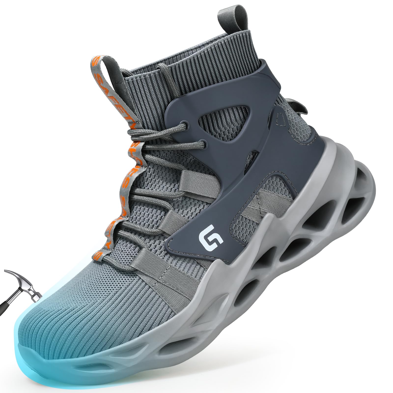 LAoutunSteel Toe Shoes for Men Women Work Shoes Safety Sneakers Shoes Comfortable Lightweight Puncture Proof Slip on Indestructible Work Shoes