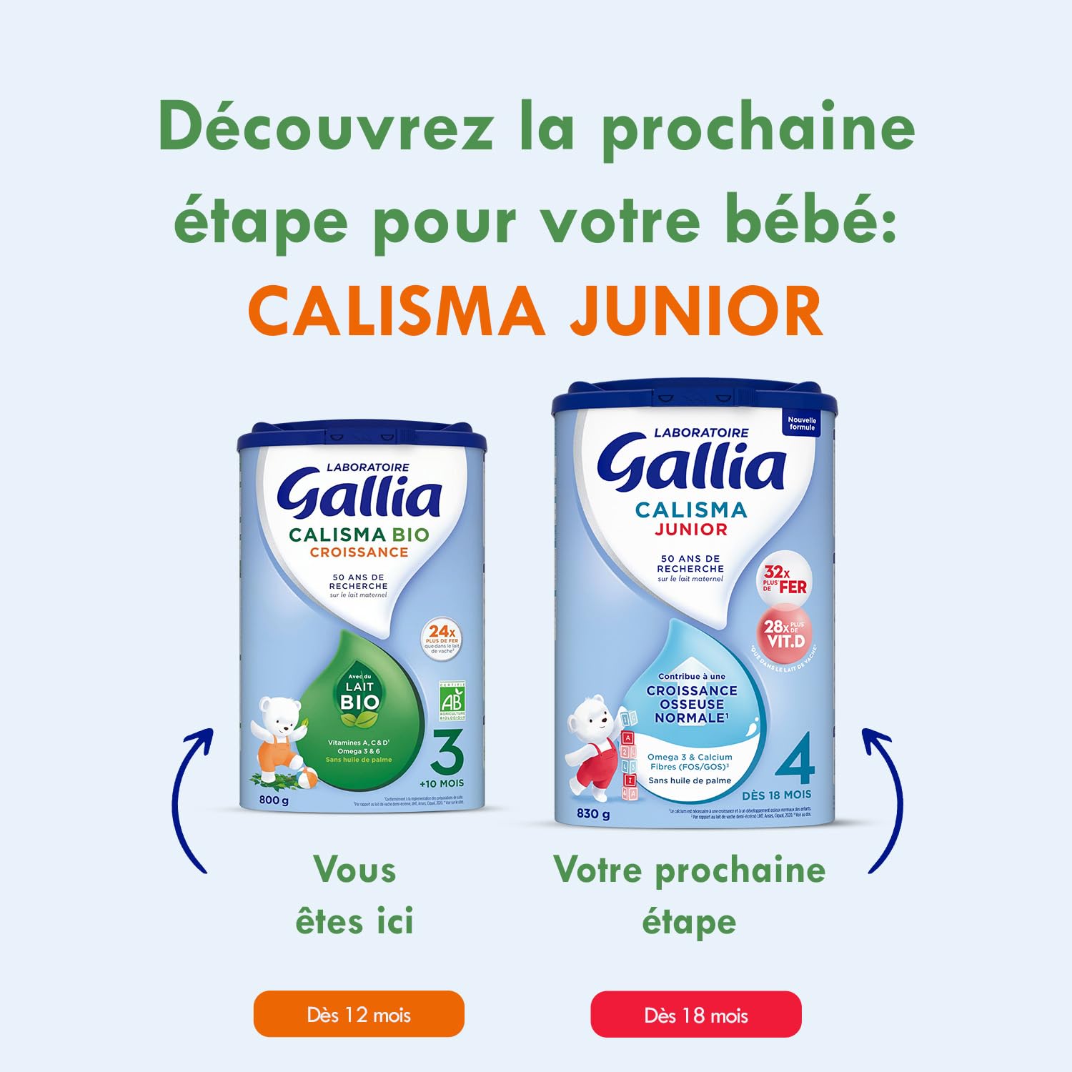 Laboratoire Gallia - Calisma 3 BIO Croissance - Lait Bébé 3ème âge - Lait Infantile Bio de 10 à 36 mois - en Poudre - Sans Huile de Palme - Lot de 3x800g