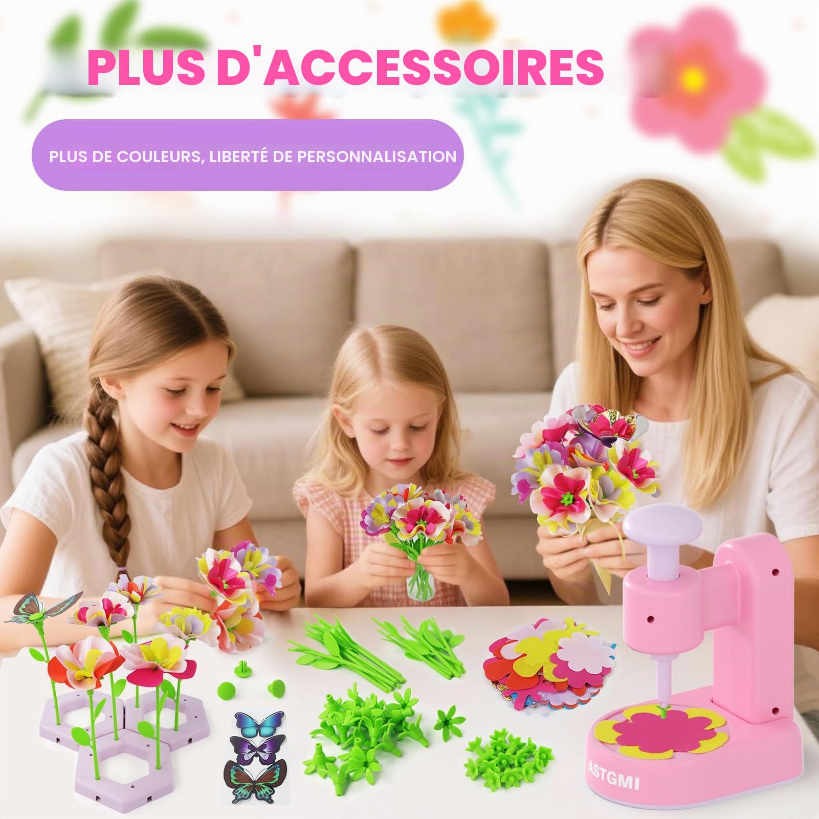 ASTGMI Kit Création Bouquet de Fleurs DIY, Cadeau Fille 3-10 Ans, Jouet Fleurs Enfant