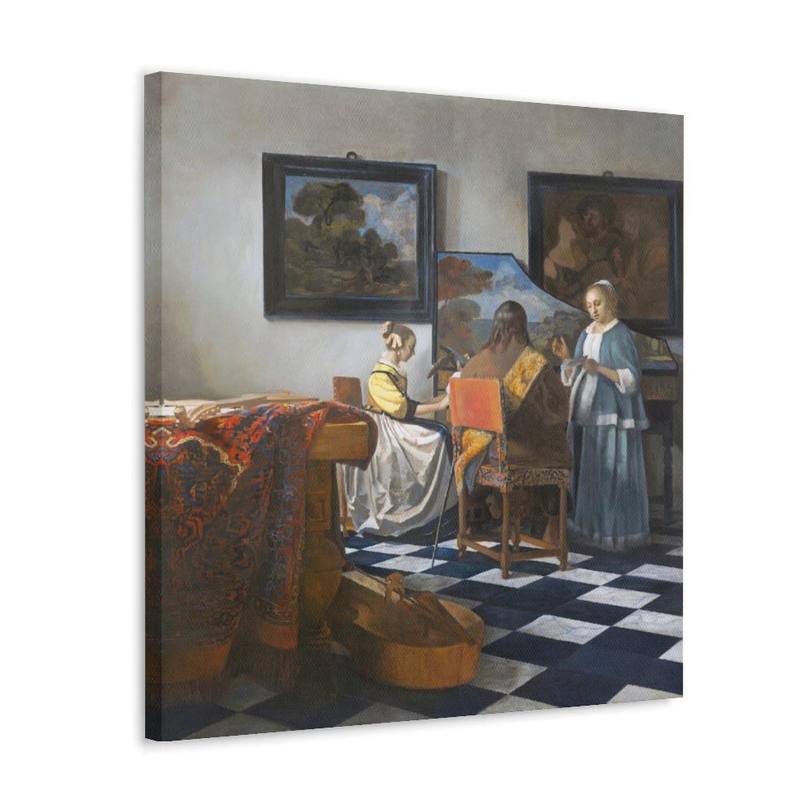 Johannes Vermeer Kunstwerk (Das Konzert) Poster, Familie, ästhetischer Wandbehang, Kunstdruck, Fotofarbe für Schlafzimmer, Dekoration, 60 x 60 cm