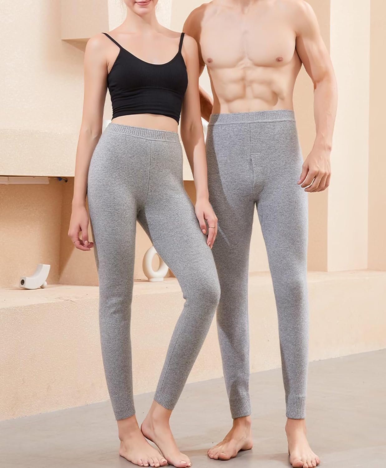 100% Cashmere Thermal Bottoms for Men Women,Autumn Winter Base Layer Leggings,Long Johns Warm Underwear Pants,4 Warmth Levels