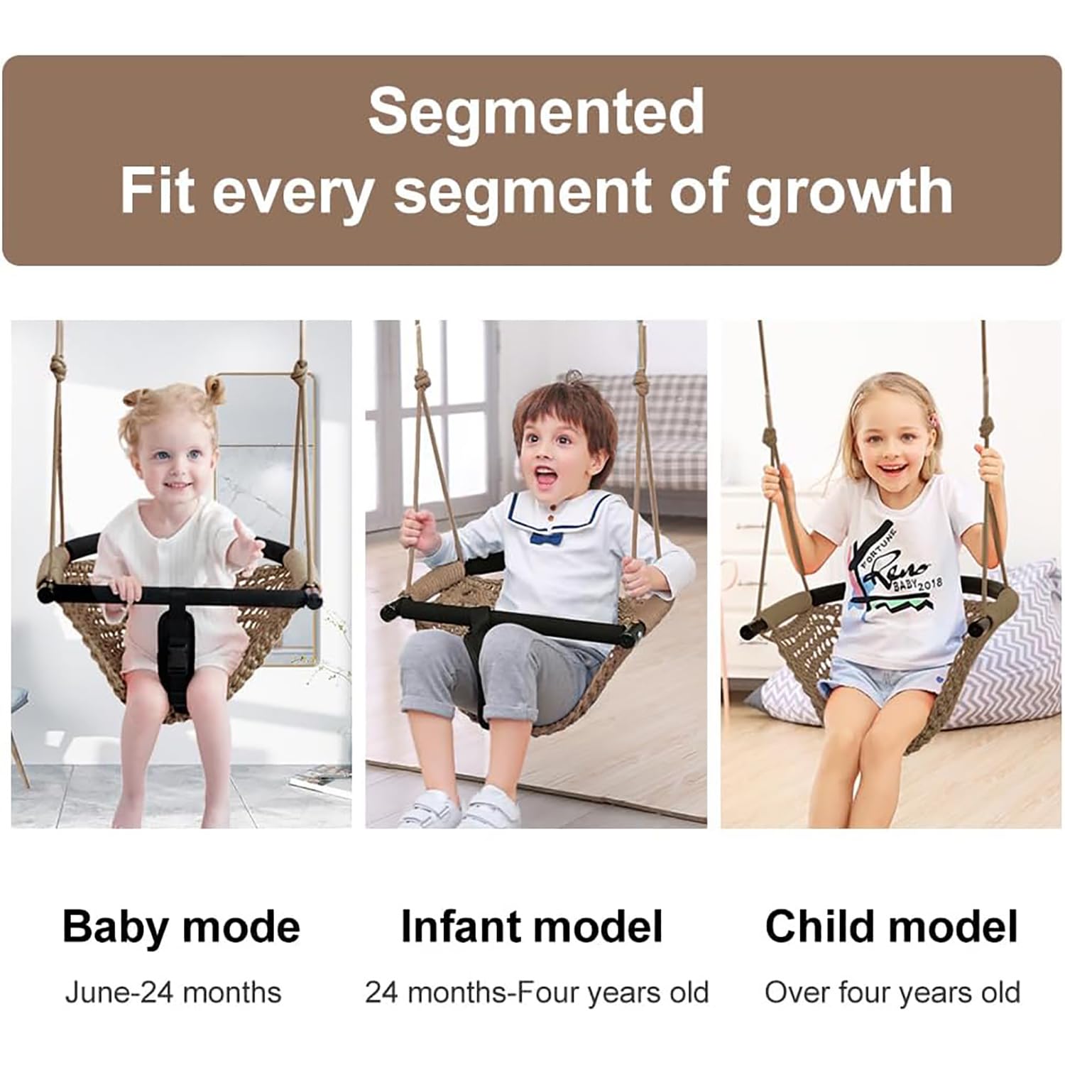 Babyschaukel,Kinderschaukel mit Verstellbaren Seilen,für Kinder Heavy Duty Seilspiel Sicher Kinder Swing Set, für Outdoor Indoor,Garten (Khaki)